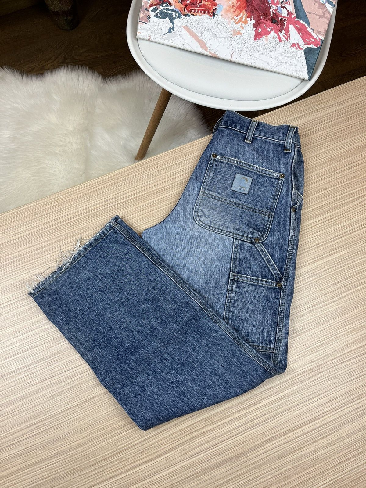 Carhartt × Vintage Crazy Vintage Carhartt Denim Dungaree Carpentar Work Pants Size US 32 / EU 48 - 2 Thumbnail