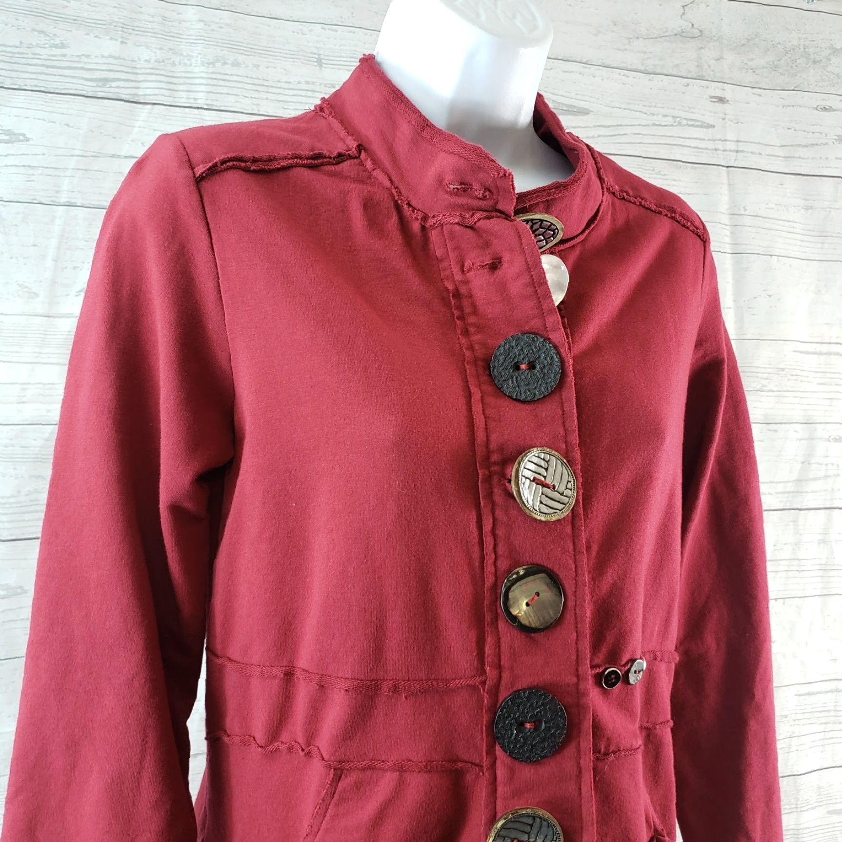 Vintage Neon Buddha Womens Jacket Sz XS Red Button Front Pockets Cotton Blend Size XS / US 0-2 / IT 36-38 - 2 Thumbnail