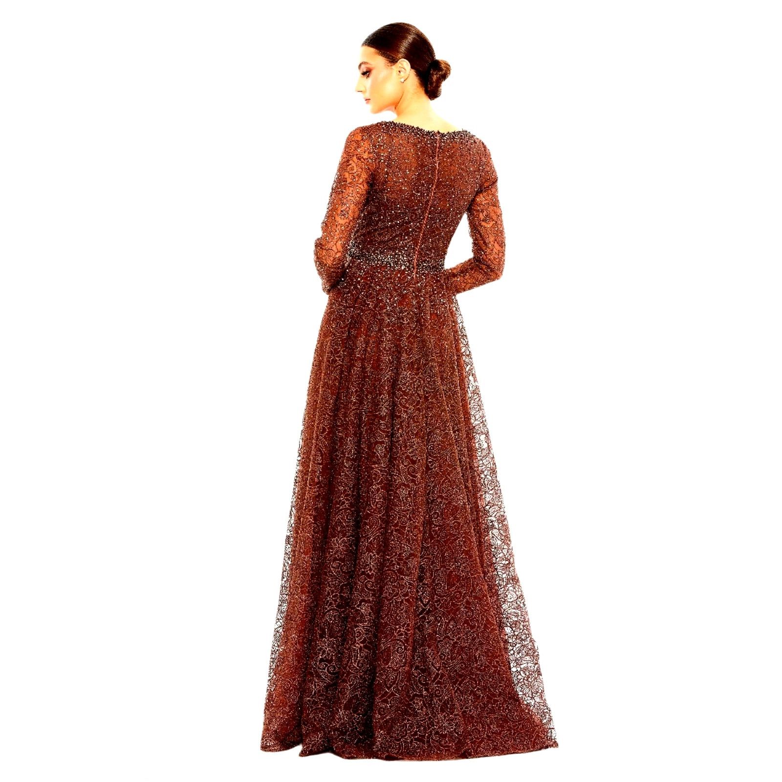 Other Mac Duggal Embellished Illusion V-Neck Gown Chocolate 12 Size XL / US 12-14 / IT 48-50 - 3 Thumbnail