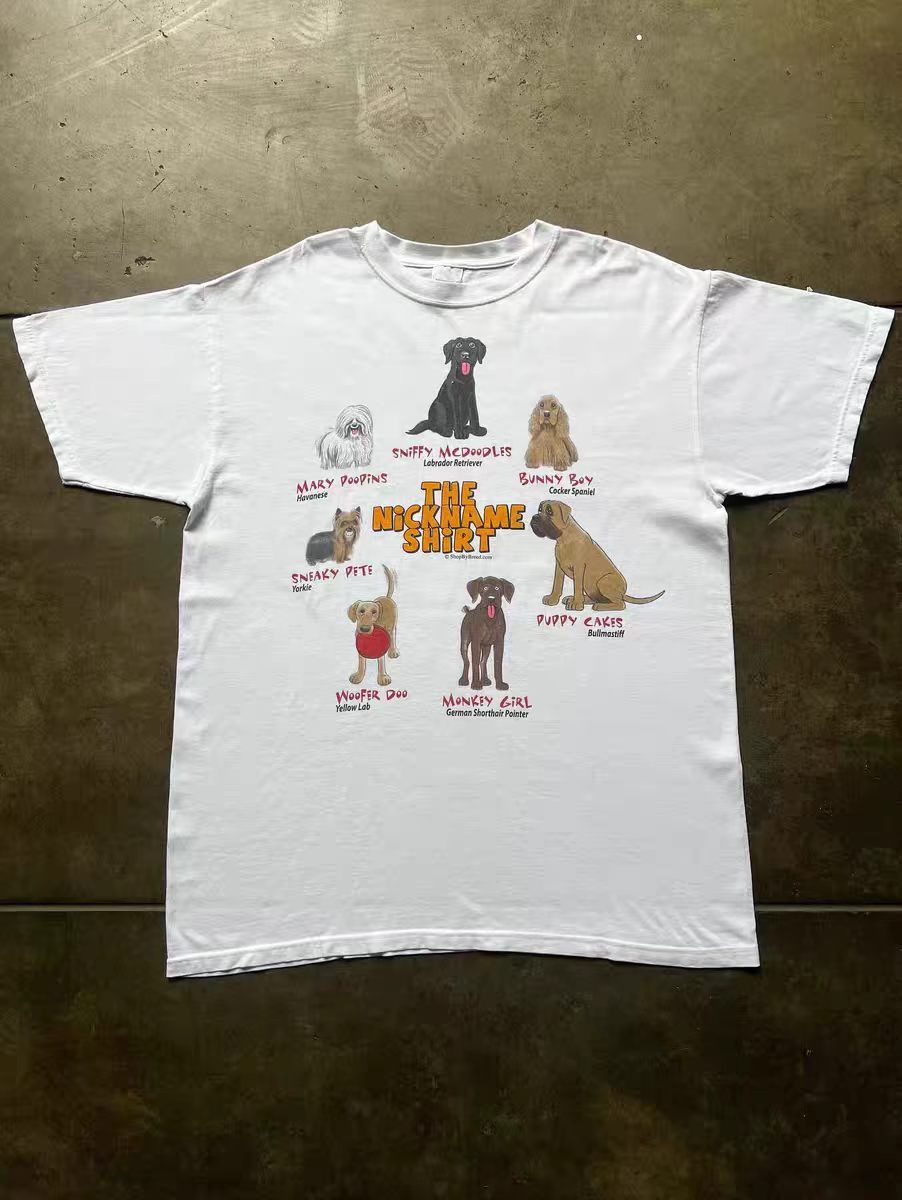 Vintage White Casual Retro T-Shirt with Puppy Print Size US M / EU 48-50 / 2 - 1 Thumbnail
