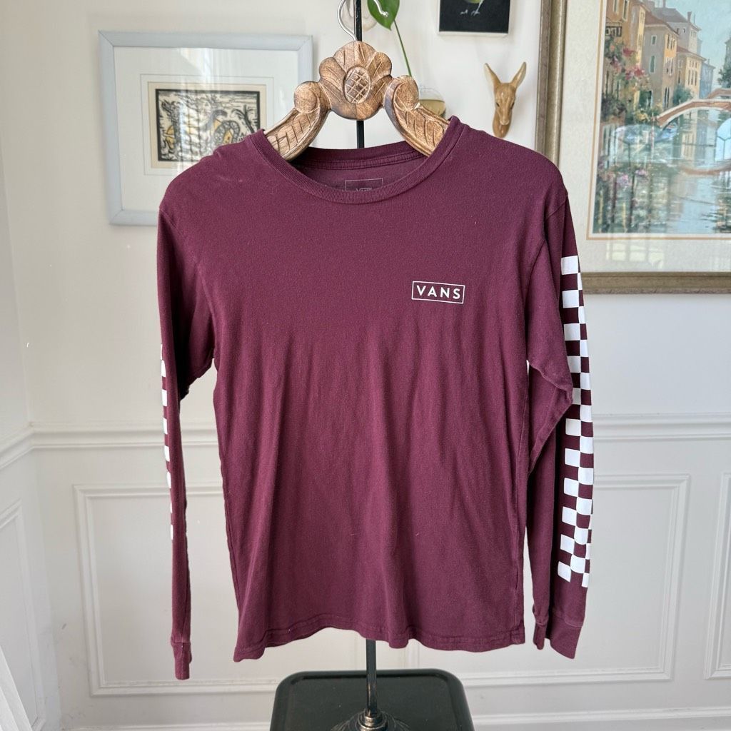 Vans Vans Burgundy Long Sleeve Logo Checkerboard Tshirt S Size US S / EU 44-46 / 1 - 1 Thumbnail