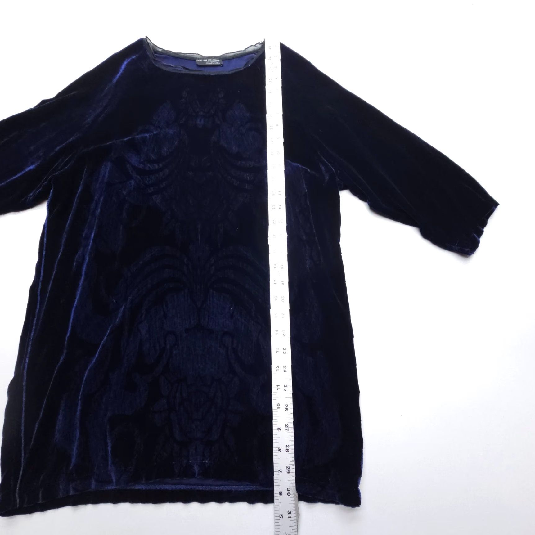 Zara Zara Velvet Tunic Top Womens Medium Blue 3/4 Sleeve Bohemian Party Print Blouse Shirt Casual Size M / US 6-8 / IT 42-44 - 6 Thumbnail