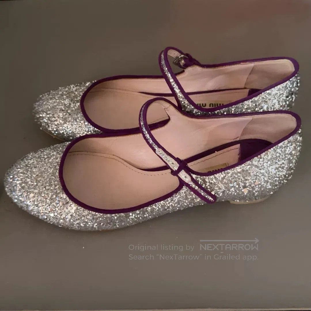 Japanese Brand Miu Miu Vintage Glitter Mary Jane Heels. Size US 5 / IT 35 - 1 Thumbnail
