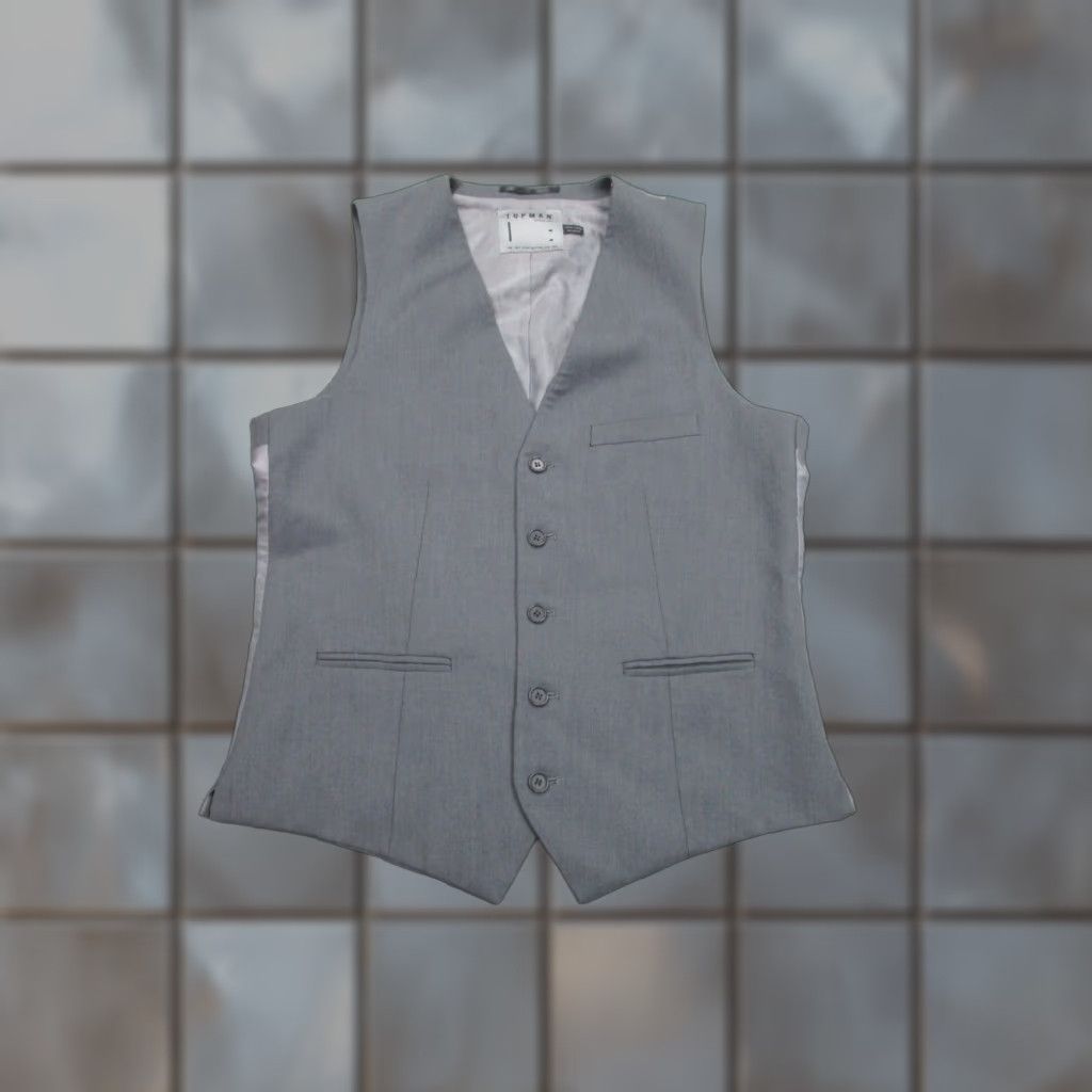 Topman Topman Vest 40 Mens Gray Dress Formal Wedding Suit Vest Type Five-Button Front Tuxedo Style Size US XXS / EU 40 - 1 Thumbnail