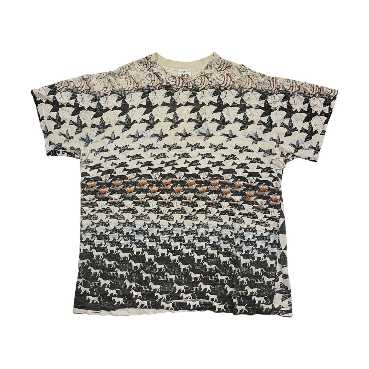 Art × Made In Usa × Vintage 90s MC Escher Sky & Water AOP Tee 