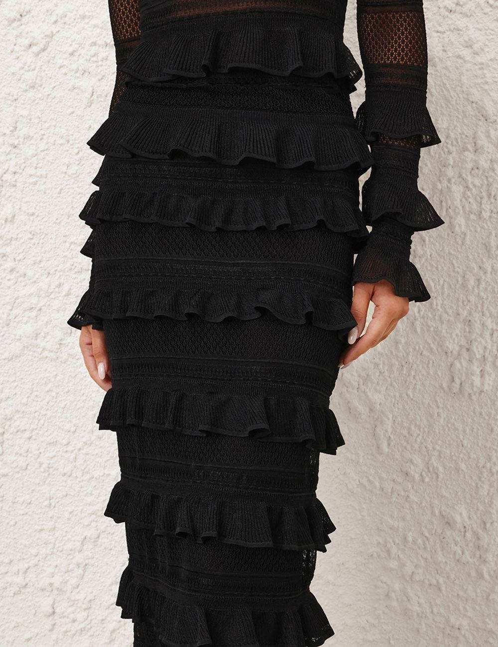 Zimmermann oc11z1025 Crush Frilled V-Neck Top in Black Size L / US 10 / IT 46 - 5 Thumbnail