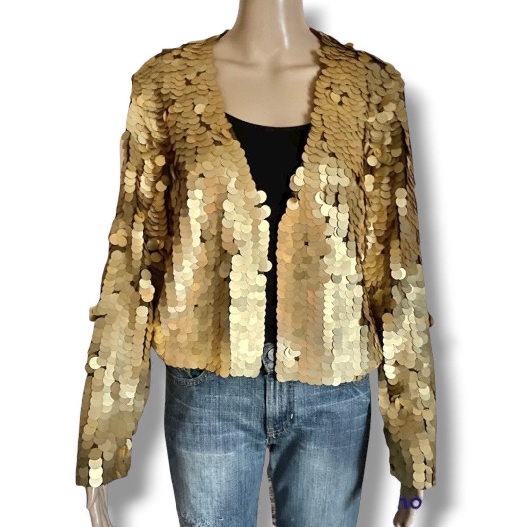 Anne Klein gold sequin cashmere blend cardigan sweater