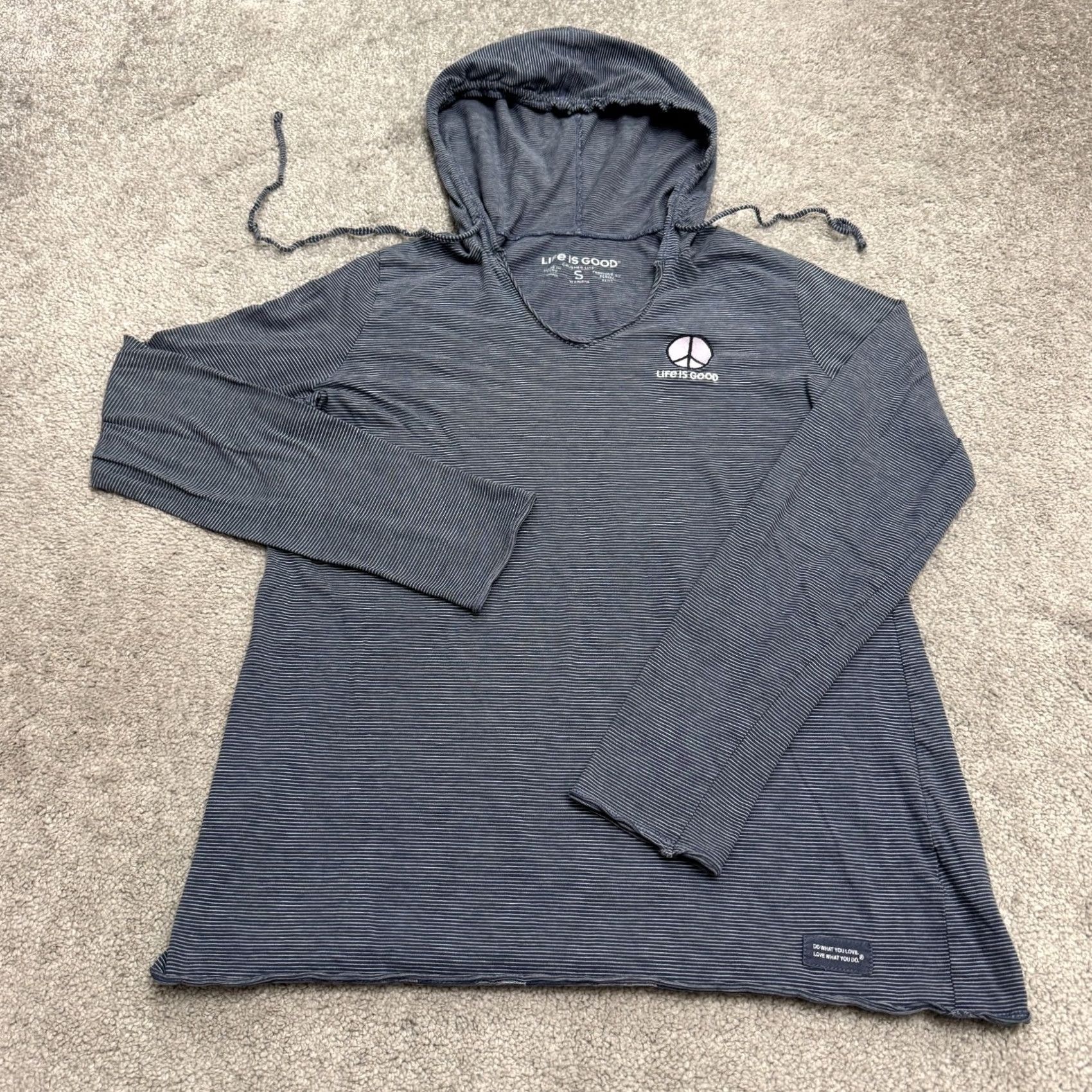 Life is Good Life is Good Striped Crusher Lite Peace Hoodie Shirt PS Blue Cotton Top Size S / US 4 / IT 40 - 2 Thumbnail