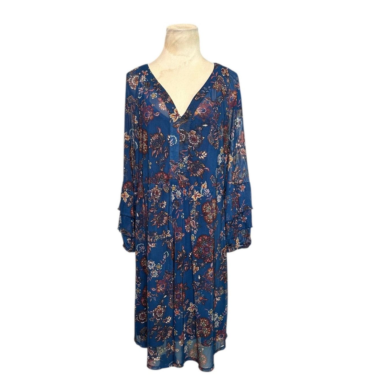 Anthropologie Fig & Flower Blue floral long sleeves midi dress size XL Size XL / US 12-14 / IT 48-50 - 11 Thumbnail