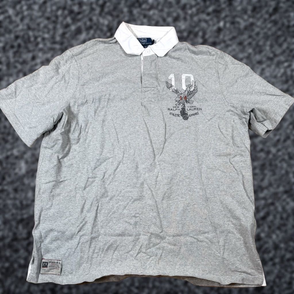 Ralph Lauren VINTAGE Polo Ralph Lauren Rugby Shirt Mens XL Grey Short Sleeve Eagle New York Size US XL / EU 56 / 4 - 1 Thumbnail