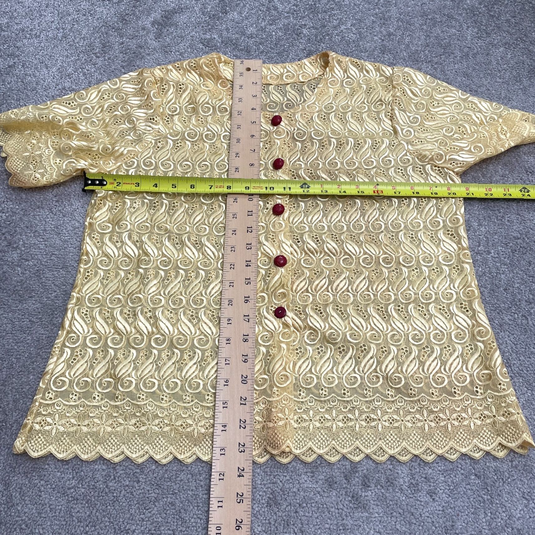 Nique VINTAGE Unbranded Embroidered Blouse Womens Large Gold Button Down Top Size L / US 10 / IT 46 - 7 Thumbnail