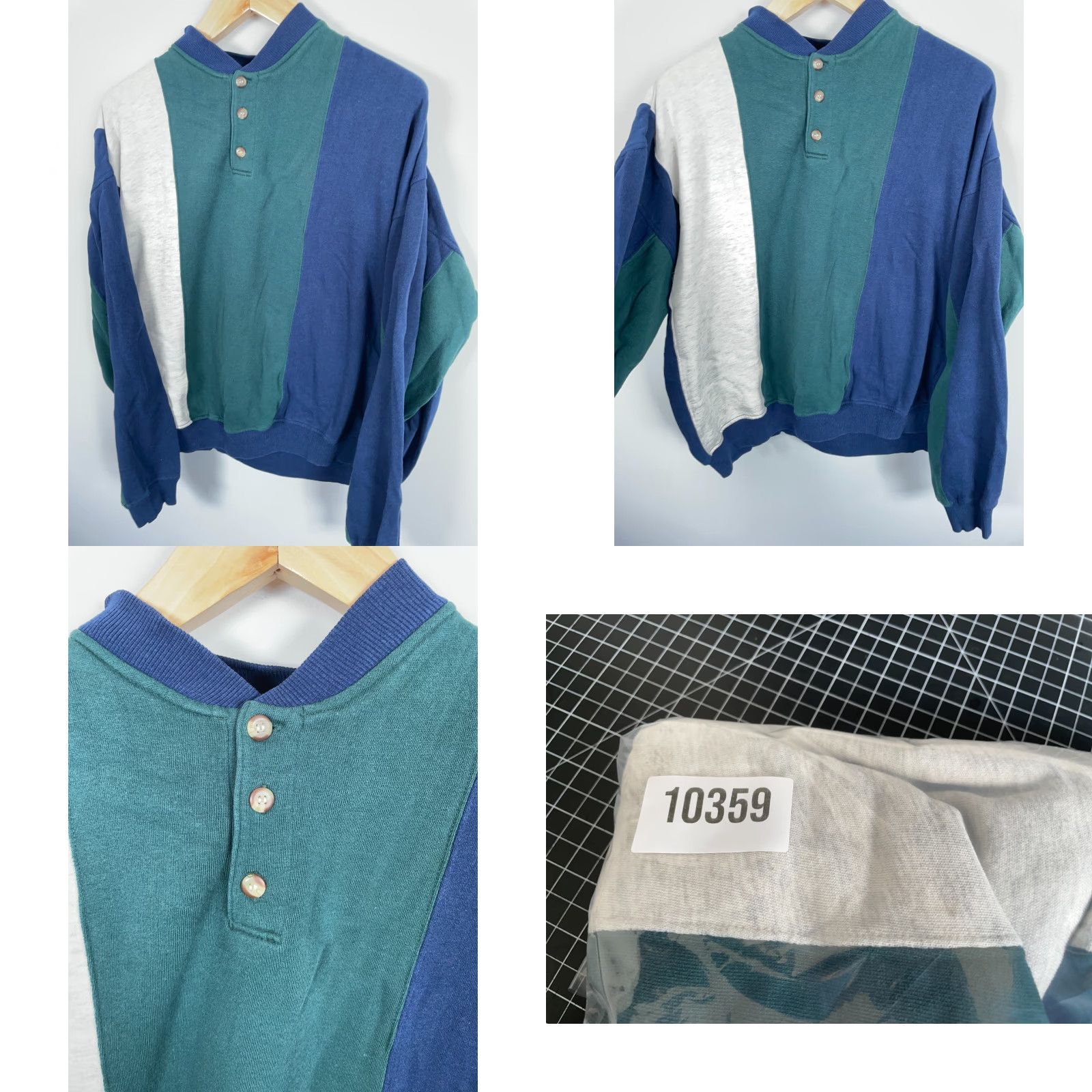 Vintage VINTAGE TownCraft Sweater Henley Shirt XL Tall Men Blue Green Striped 90s Retro Casual Fleece Knit Size US XL / EU 56 / 4 - 8 Thumbnail