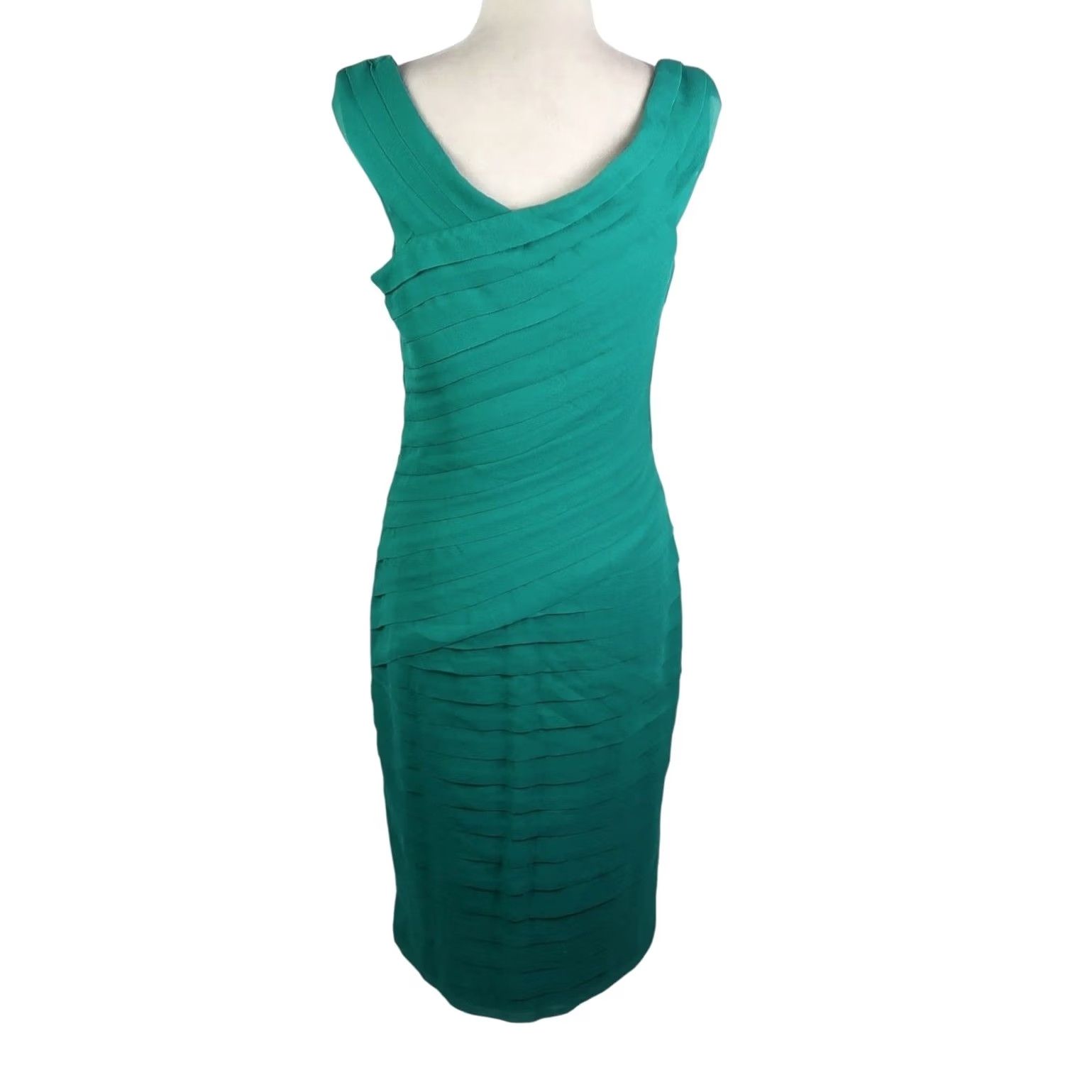 Tadashi Shoji Tadashi Collection Jade Green Silk Tiered Midi Sheath Cocktail Dress 6 Size M / US 6-8 / IT 42-44 - 5 Thumbnail