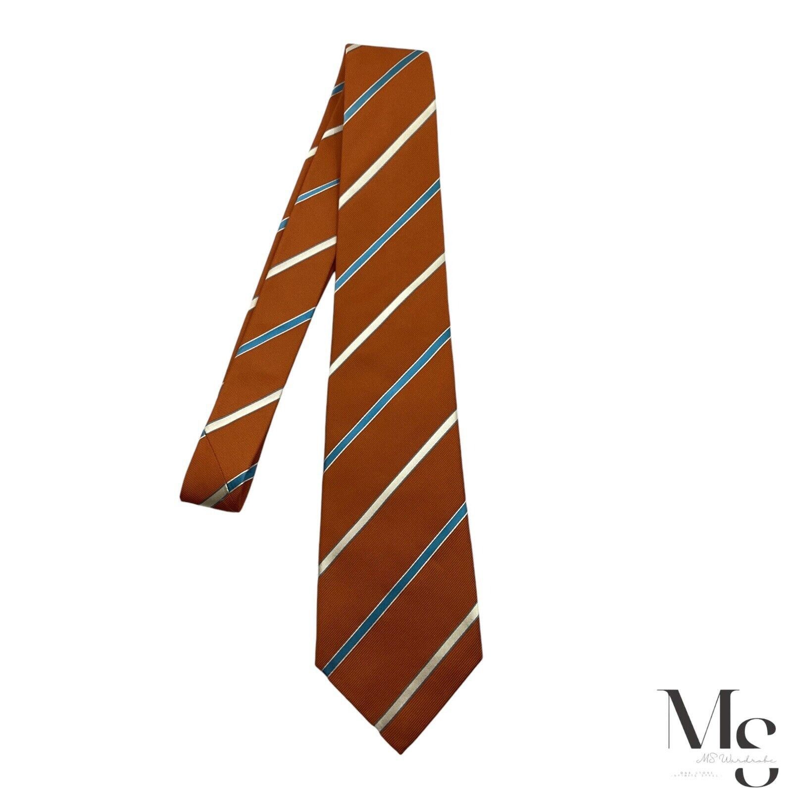 Isaia ISAIA NAPOLI Orange Striped Silk Tie Made In Italy W: 3.5" E Size ONE SIZE - 6 Thumbnail