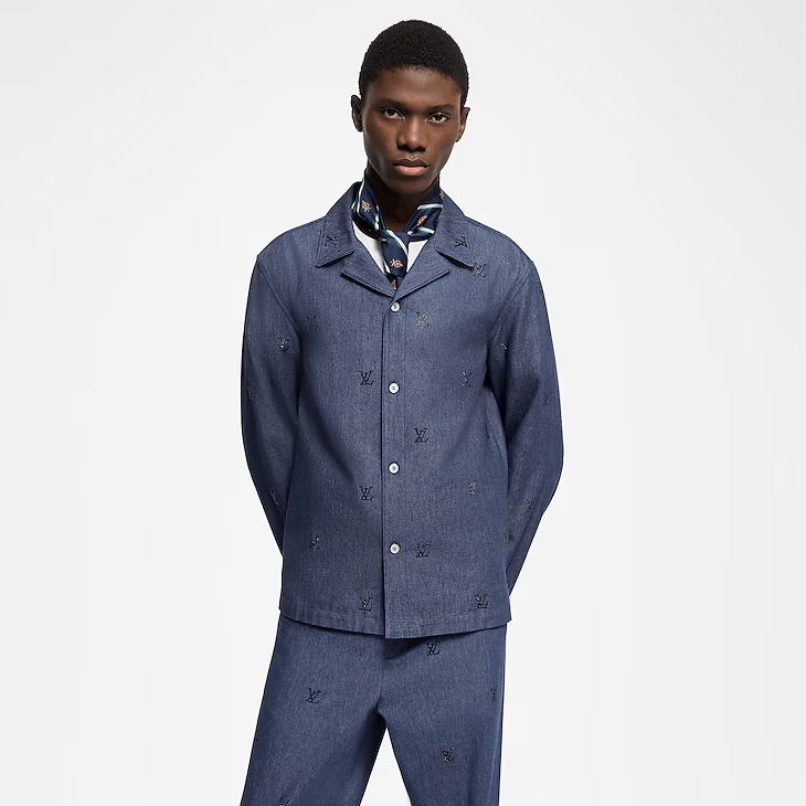 Louis Vuitton LV Blason Embellished Denim Pyjama Shirt Size US XL / EU 56 / 4 - 2 Thumbnail
