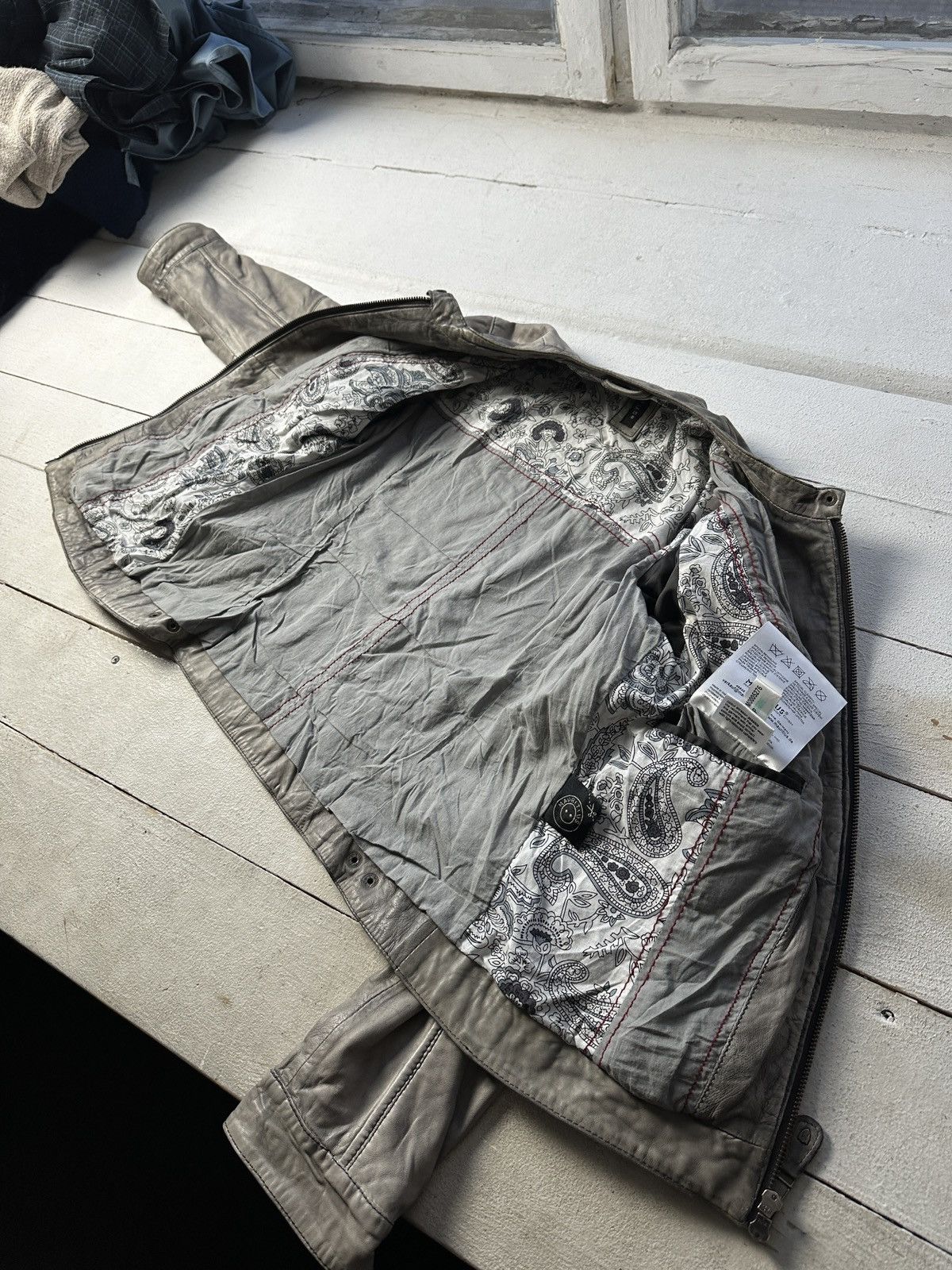 Other 🚨Y2K RICK OWENS TYPE DIRTY SLIM FIT ZIP LEATHER JACKET Size S / US 4 / IT 40 - 8 Thumbnail