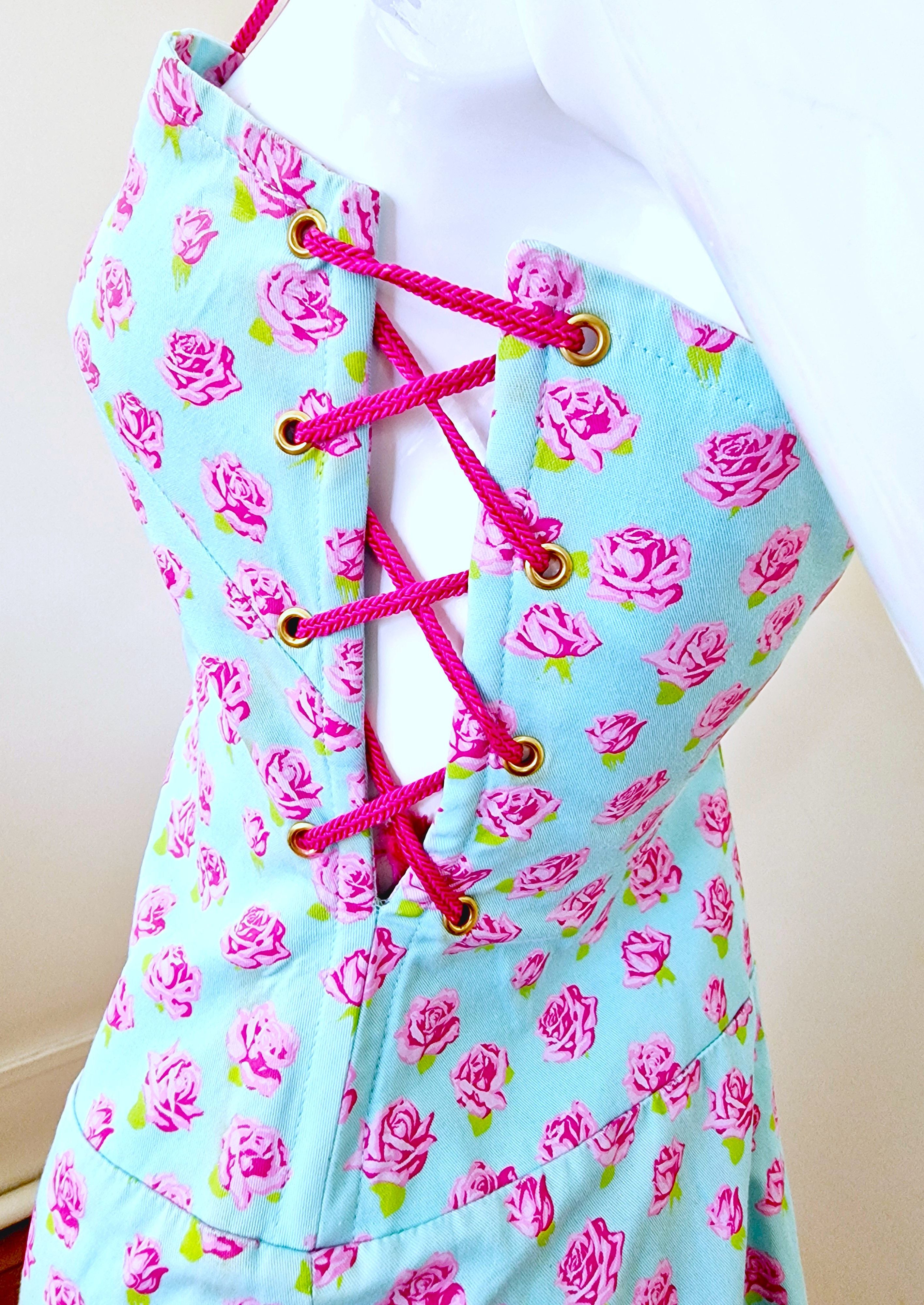 YSL Yves Saint Laurent Rose Corset Bustier Midi Mini Dress