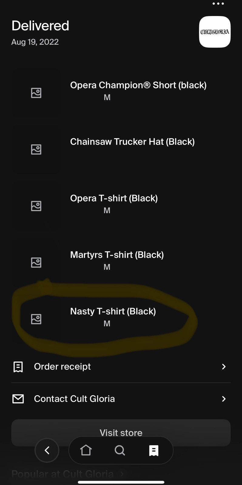 G59 Records CULT GLORIA - NASTY T- SHIRT (BLACK) MEDIUM Size US M / EU 48-50 / 2 - 3 Thumbnail