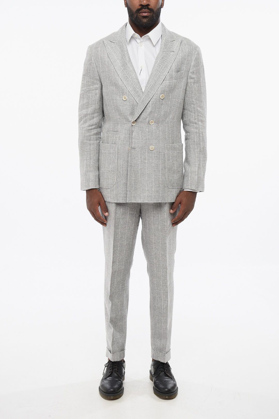 og1mm0725 Double-breasted Linen Blend Suit in Grey
