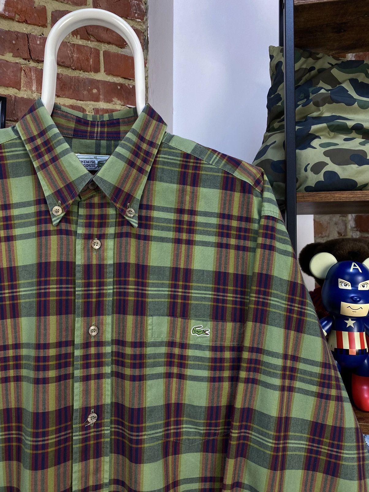 Lacoste × Vintage Vintage Men's Lacoste Chemise Plaid Green Long Sleeve Shirt Size US XL / EU 56 / 4 - 3 Thumbnail