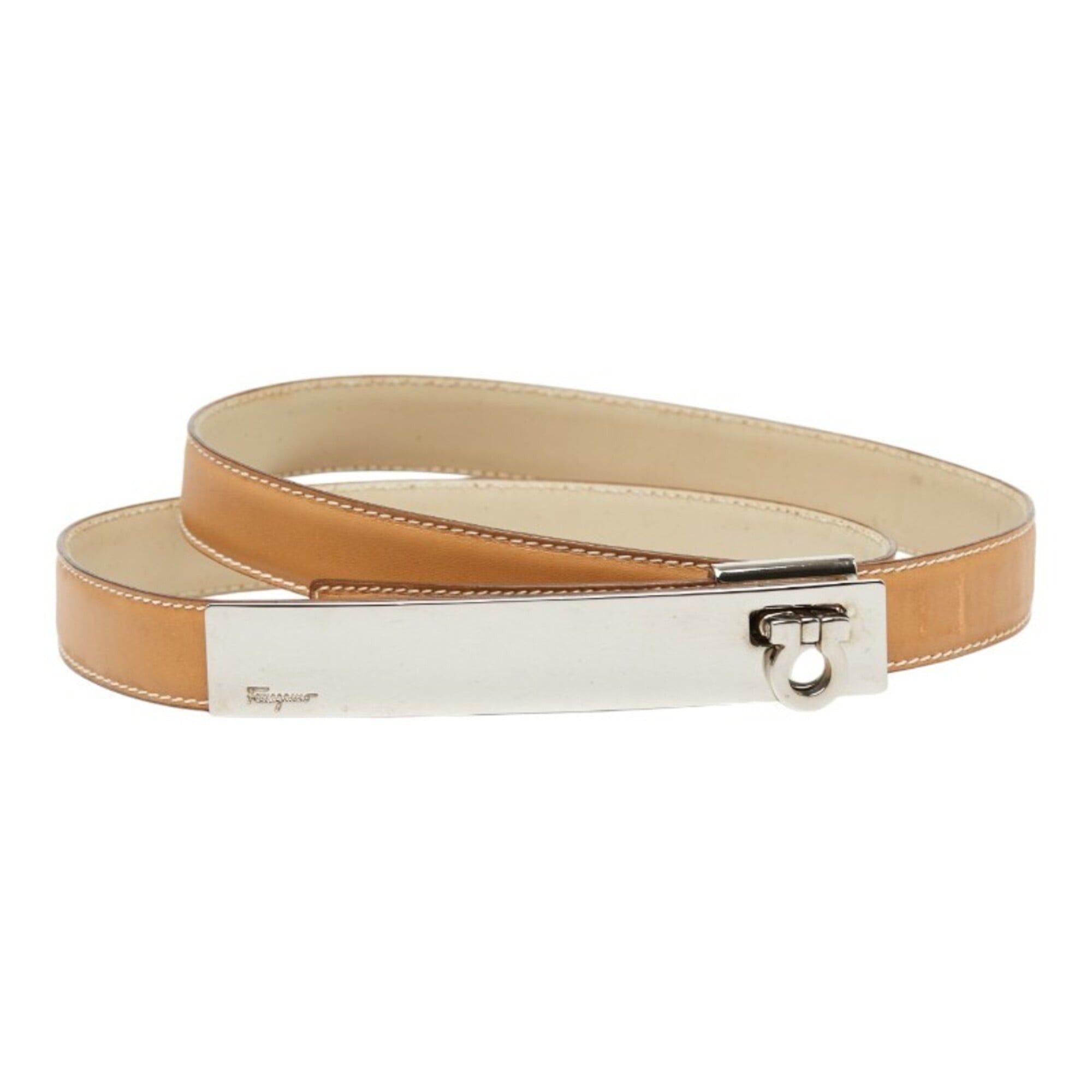 Salvatore Ferragamo Salvatore Ferragamo Gancini Belt, Size: 75, Beige Silver Leather Metal, Women's. Size ONE SIZE - 1 Thumbnail