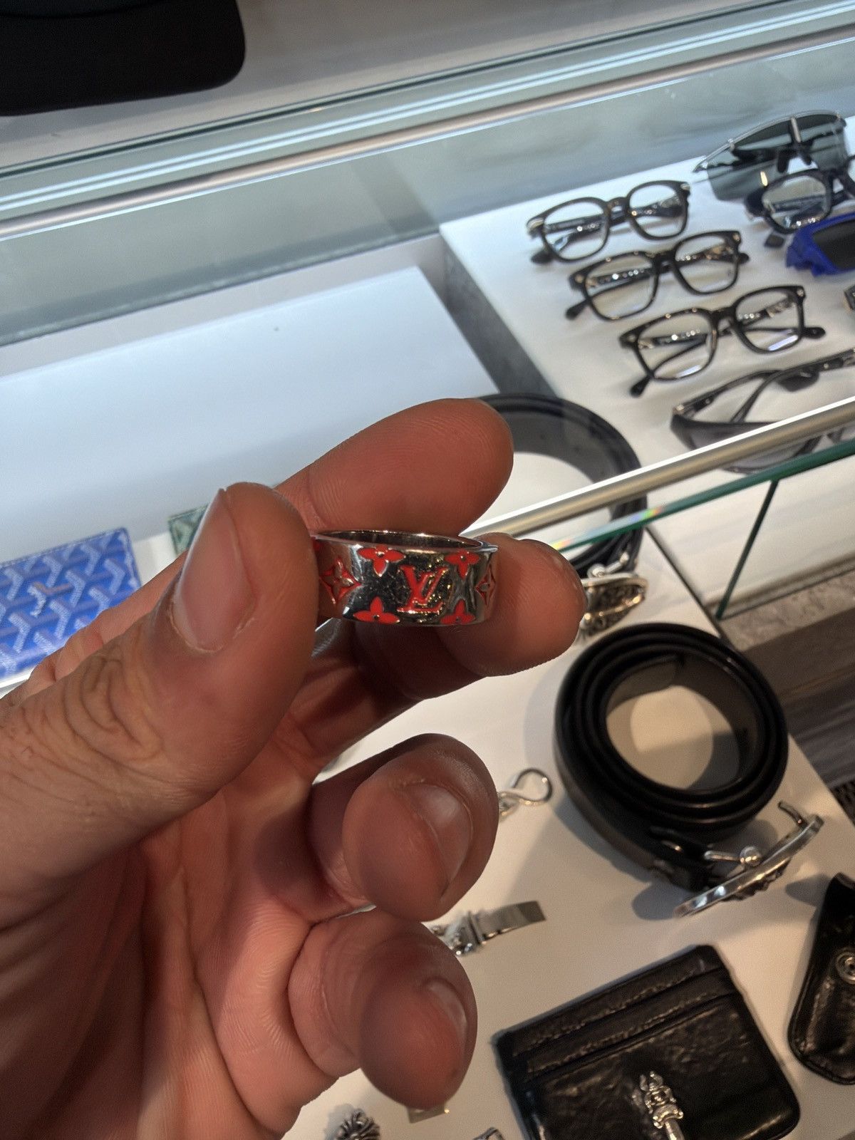 Louis Vuitton Louis Vuitton Silver Red Monogram Ring - Size 8 Size ONE SIZE - 4 Thumbnail