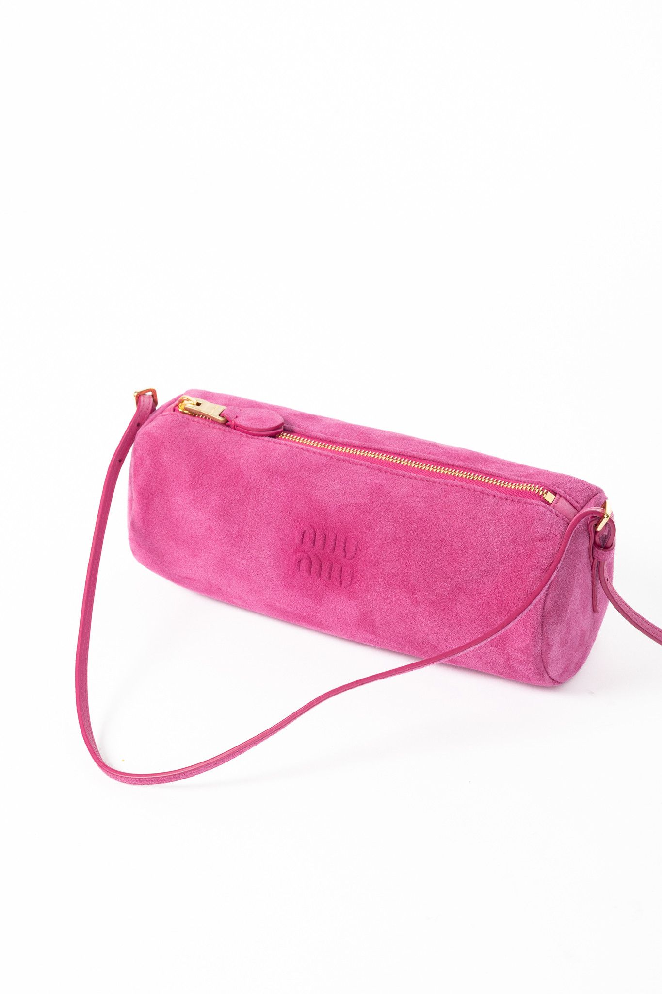 Miu Miu Miu Miu Pink Suede Logo-Embossed Pochette Size ONE SIZE - 6 Thumbnail