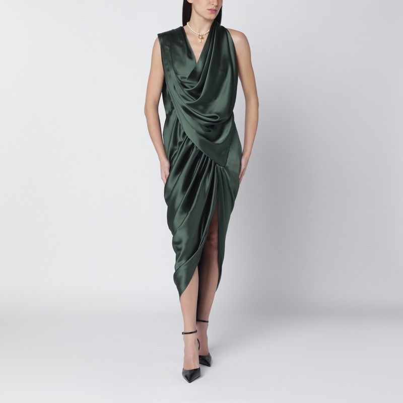 Vivienne Westwood Green Satin Draped Midi Dress