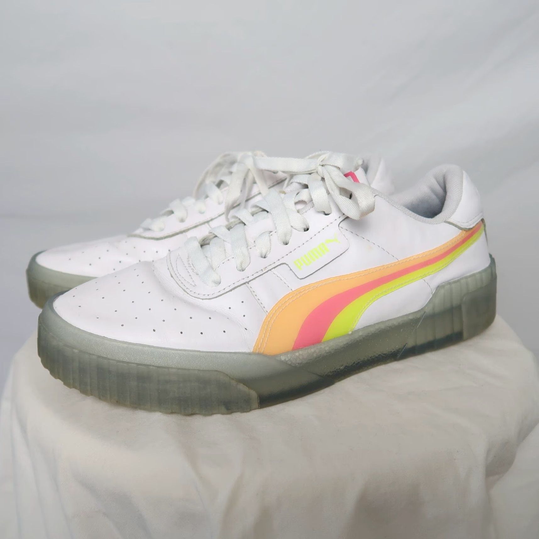 Puma Puma Cali Neon Ice White Rainbow Striped Lace-Up Sneakers Women Size 10 US Shoe Size 10 Sneaker Athletic Shoes Size US 10 / IT 40 - 4 Thumbnail