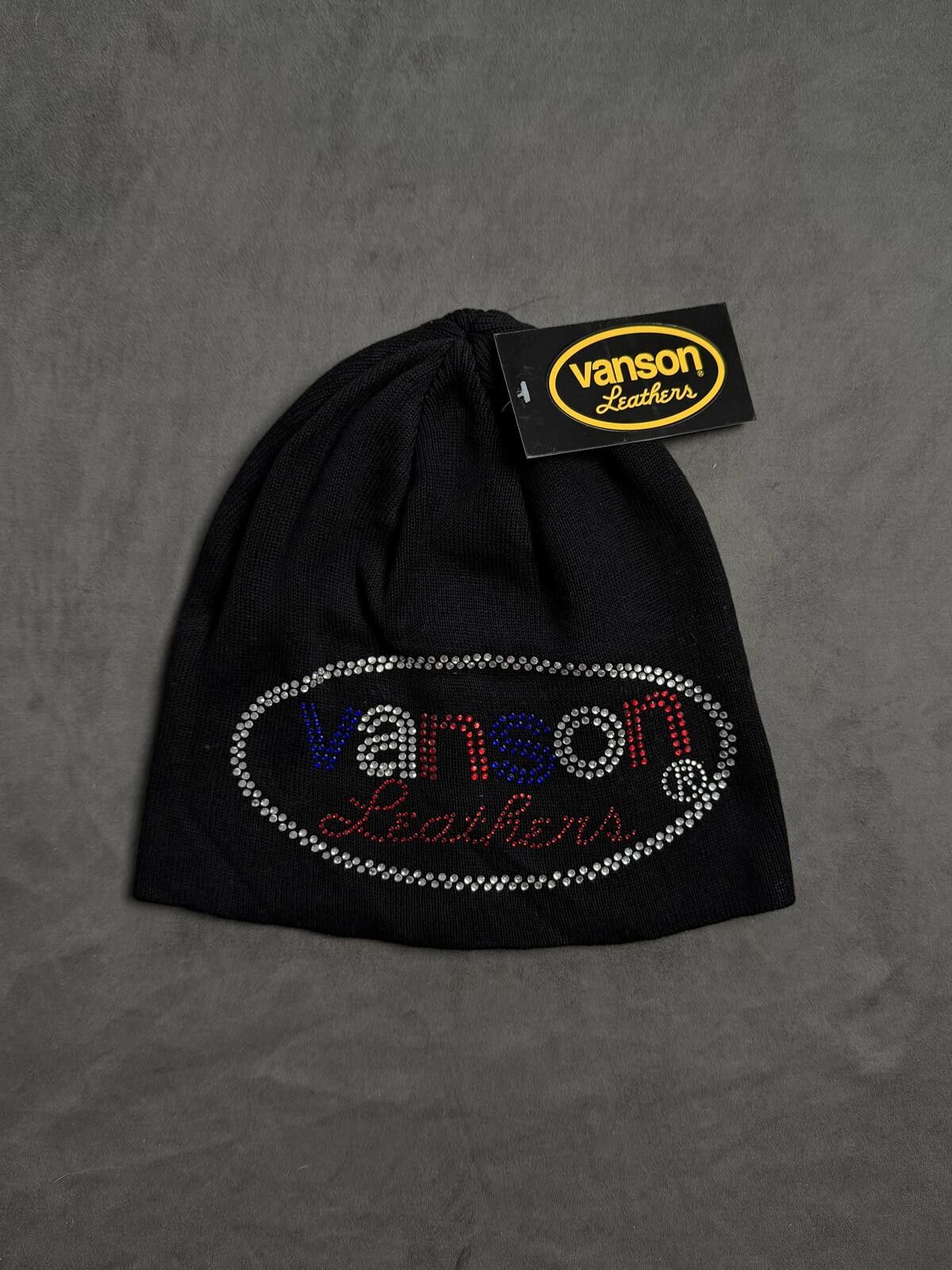 Vanson Leathers Vtg Vanson Leathers Rhinestone Logo No Cuff Knit Beanie Hat Size ONE SIZE - 1 Thumbnail