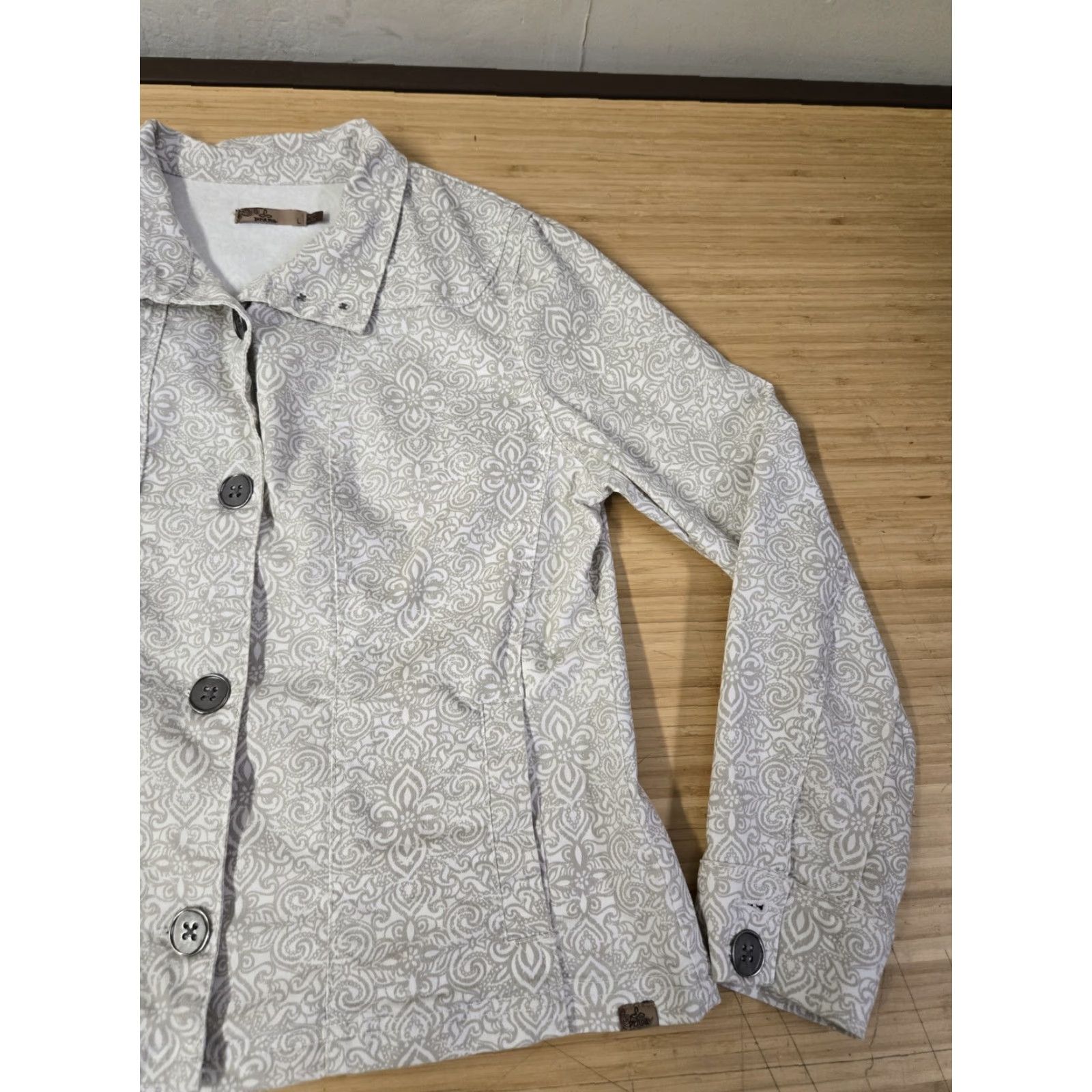 Prana Prana Jacket Womens Large White Floral Pattern Button Up Stretch Casual Size L / US 10 / IT 46 - 2 Thumbnail