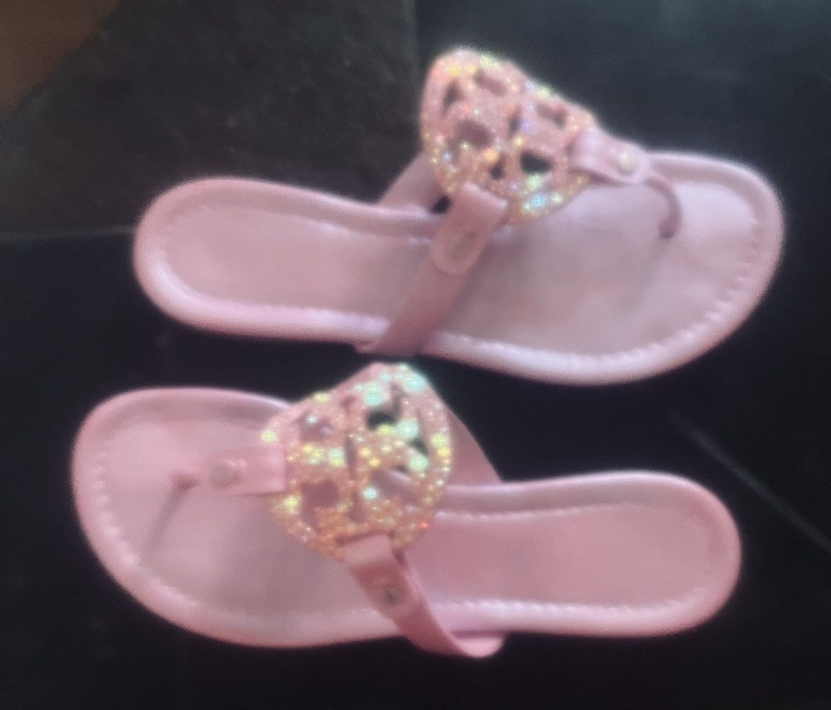 image of Stunning Rhinestone Tory Burch Miller Sandals Size 7 in Baby Pink, Women's