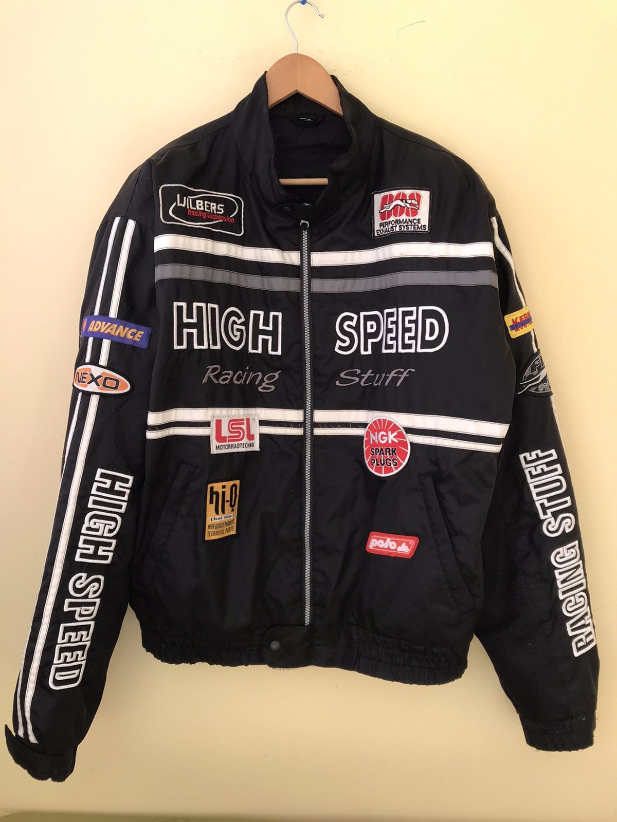 image of High Speed Racing Stuff Vintage Motorsport Motorcycle Jacket in Black, Men's (Size XL)