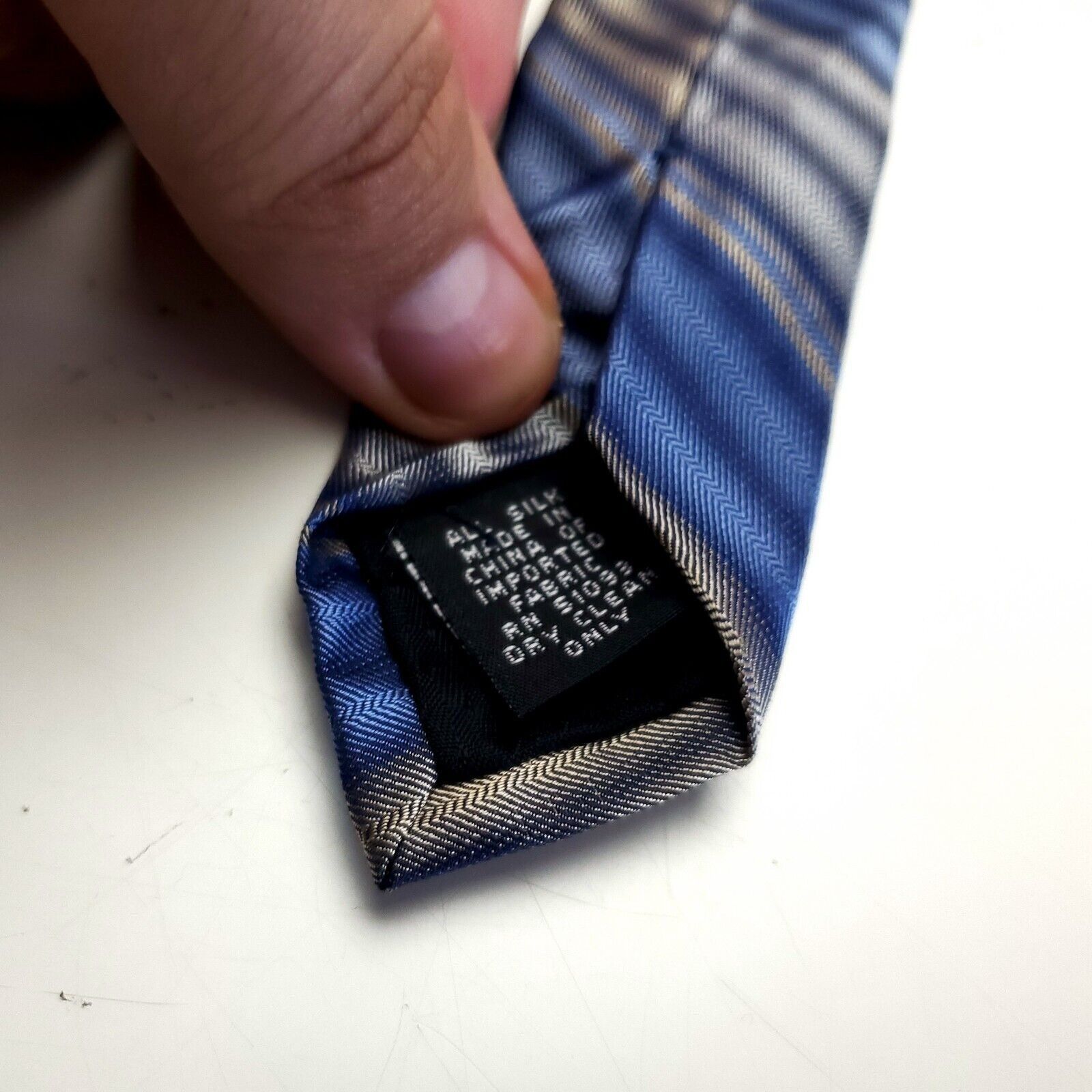 Stafford Stafford Blue Beige Striped Woven Short Wide Silk Tie Size ONE SIZE - 4 Thumbnail