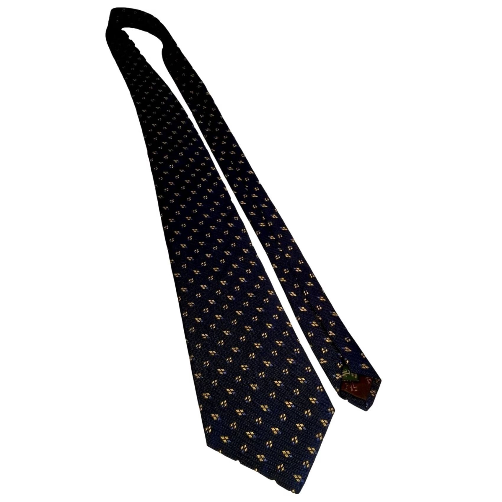 Ralph Lauren Lauren Ralph Lauren Tie Blue Yellow Diamond Woven Silk USA Preppy Silk Tie Mens 57.5" Pointed Pattern Geometric USA Made Size ONE SIZE - 4 Thumbnail
