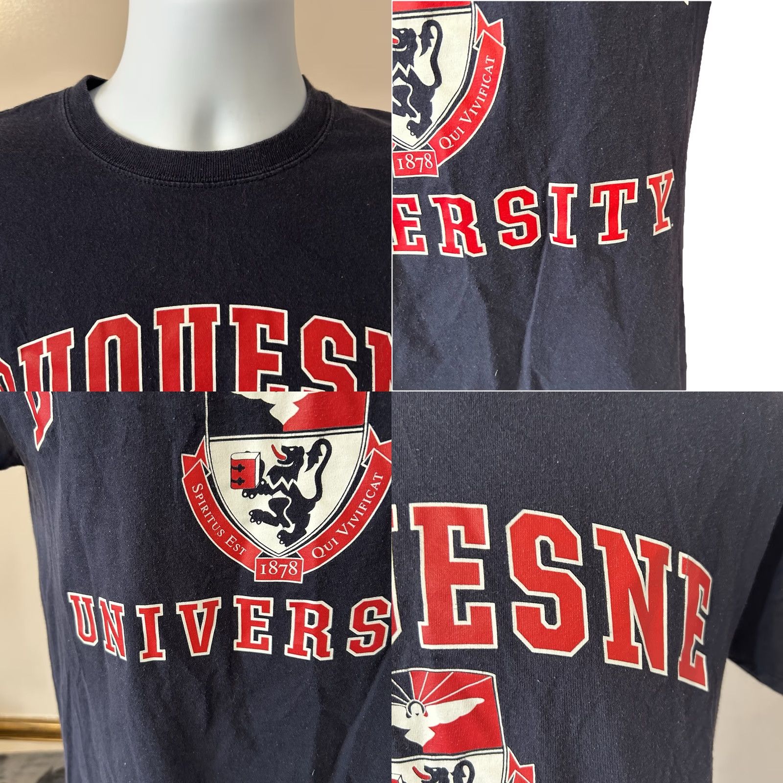 Champion VINTAGE? No — Duquesne Champion Shirt Men M Navy Blue Short Sleeve Crew Neck Shirt Size US M / EU 48-50 / 2 - 8 Thumbnail