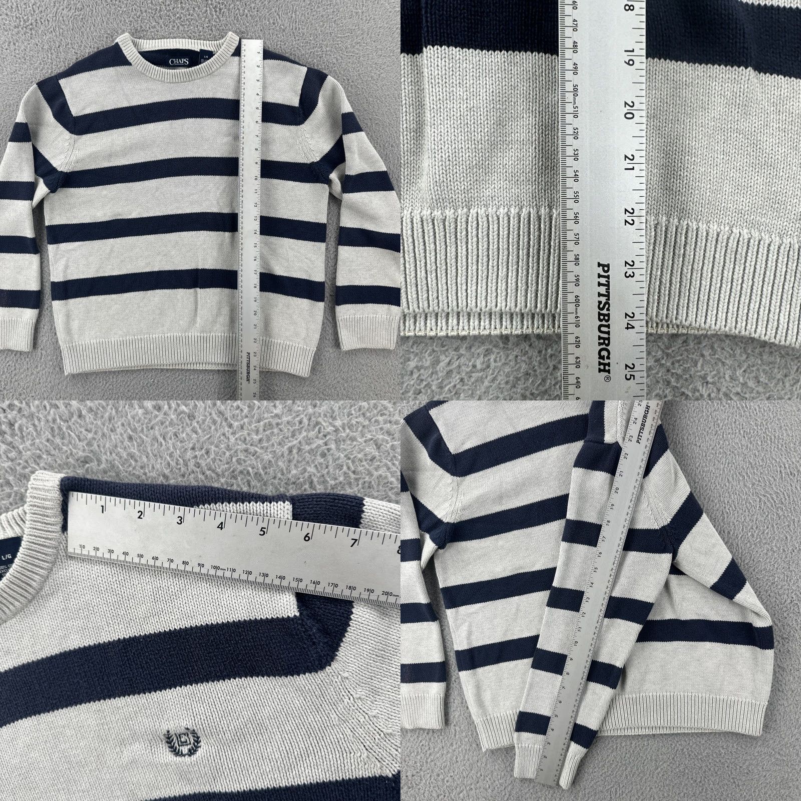 Chaps VINTAGE Chaps Sweater Men L White Blue Striped Cotton Logo Crew Neck Pullover Regular Size L Size US L / EU 52-54 / 3 - 9 Thumbnail
