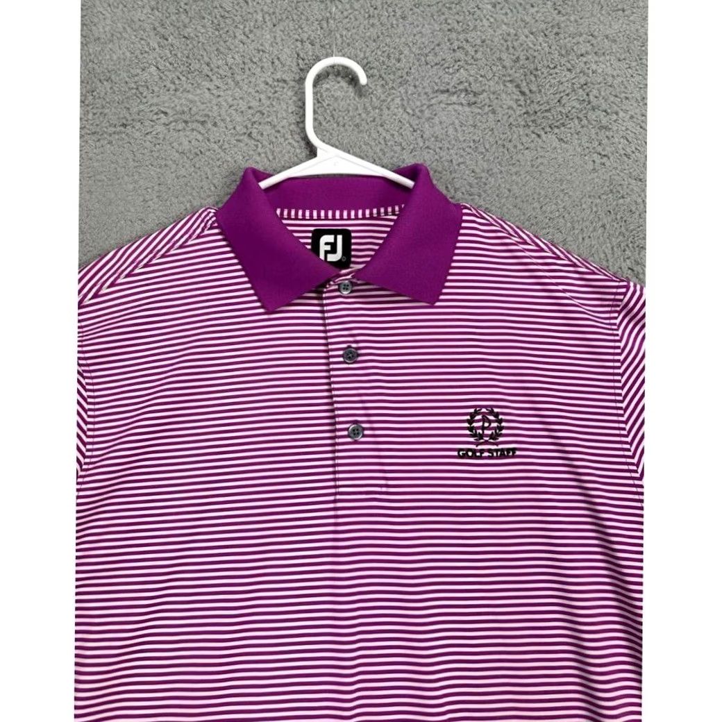 Footjoy FootJoy FJ Polo Shirt Mens Large Purple White Striped Polo Breathable Lightweight Stretch Golf Rugby Size US L / EU 52-54 / 3 - 5 Thumbnail