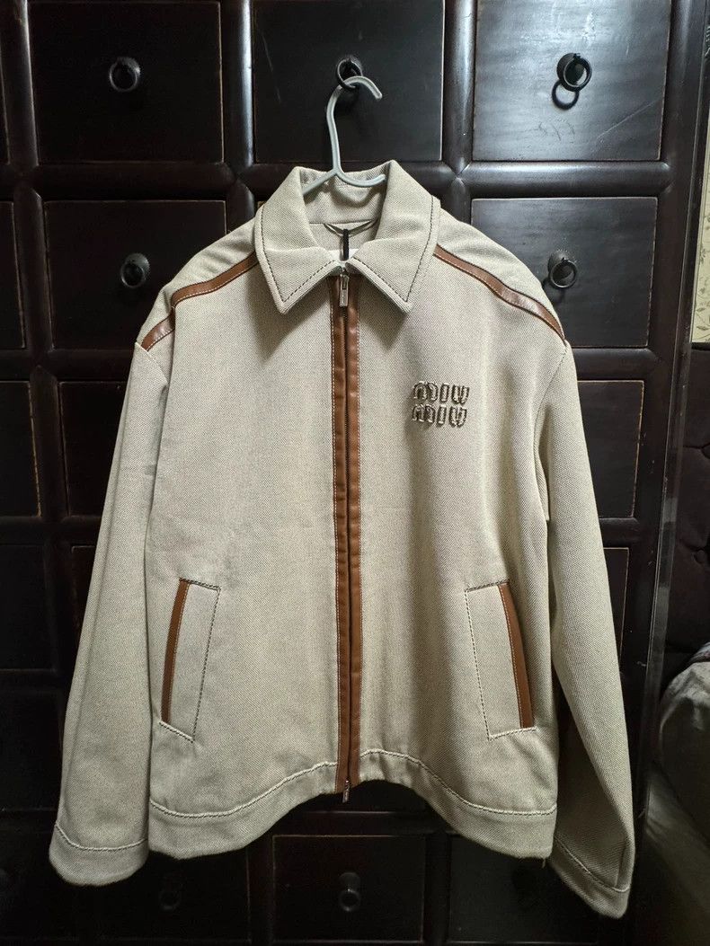 Miu Miu Miu Miu 24 SS Show Beige Canvas Parquet Work Jacket Size US XXS / EU 40 - 1 Thumbnail