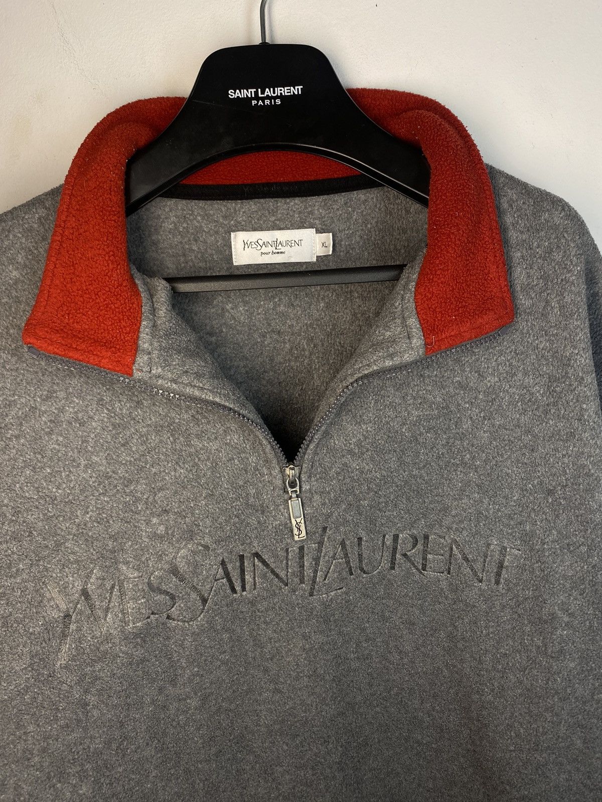 Yves Saint Laurent Fleece YSL Sweatshirt 1/4 Quarter Zip Logo Vintage Sweater Size US XL / EU 56 / 4 - 1 Thumbnail