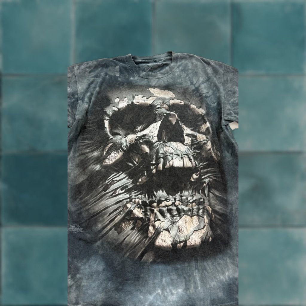 VINTAGE The Mountain Skull Shirt Mens Large Black Gray Tie Dye Graphic David Penfound