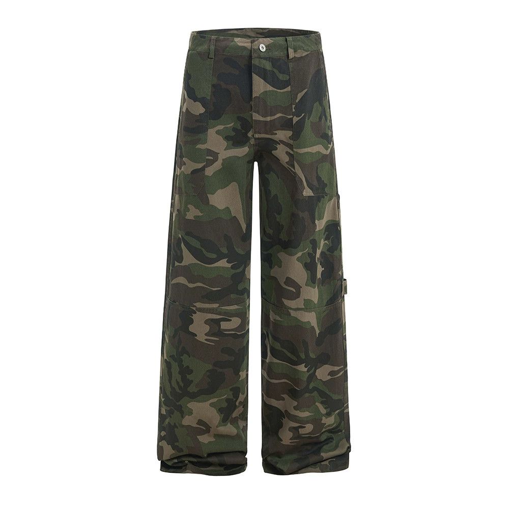 American camouflage men's punk loose wide-leg work trousers