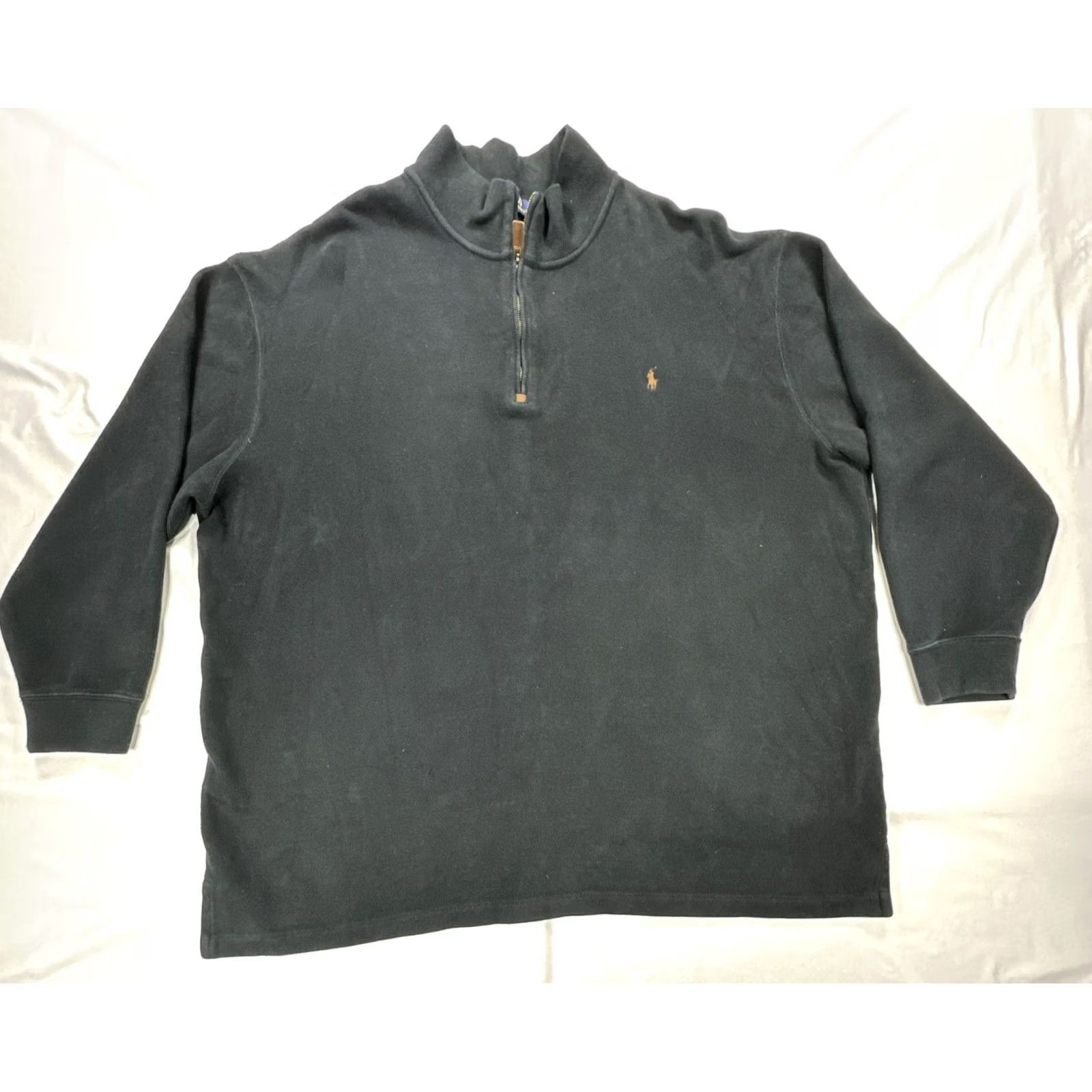 Ralph Lauren VINTAGE Ralph Lauren Polo Men's 3XB 1/4 Zip Sweatshirt Big & Tall Black Cotton Knit Logo Embroidered Pony 1/4 Zip Mens Size US XXL / EU 58 / 5 - 2 Thumbnail