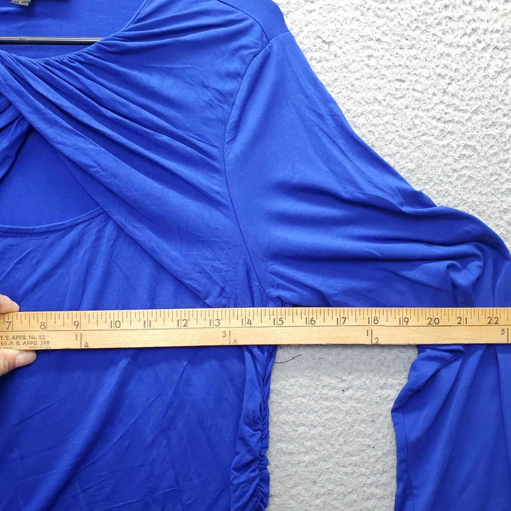 DKNY DKNY Blouse Top Womens Size L Blue Ruched Pleated Stretch Neck Round Casual Shirt Size L / US 10 / IT 46 - 6 Thumbnail