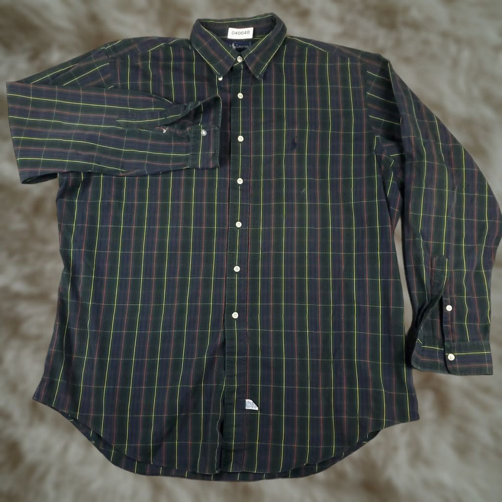 Ralph Lauren RALPH LAUREN Dress Shirt Mens Size 17 Green Plaid Button-Down Long Sleeve Classic Size 46R - 1 Thumbnail