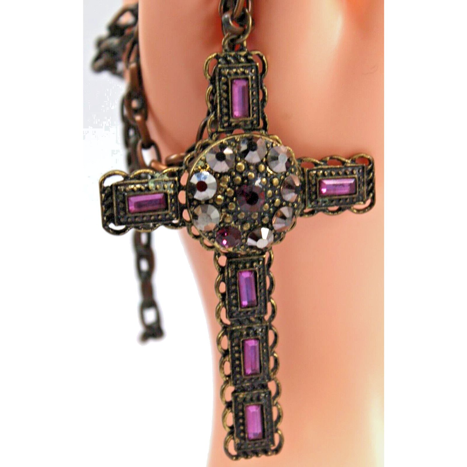 Other Large Ornate 3" Gothic Purple Rhinestone Cross Pendant 30" Size ONE SIZE - 1 Thumbnail