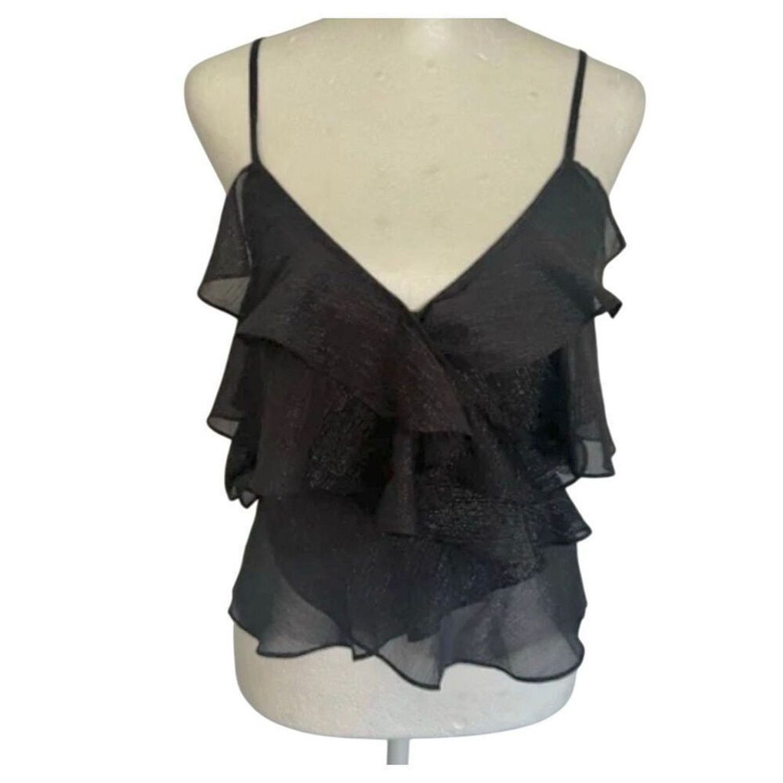 & Other Stories Rumored Tango Top Tiered Ruffles Shimmer Sheer MEDIUM Flirty Size M / US 6-8 / IT 42-44 - 5 Thumbnail
