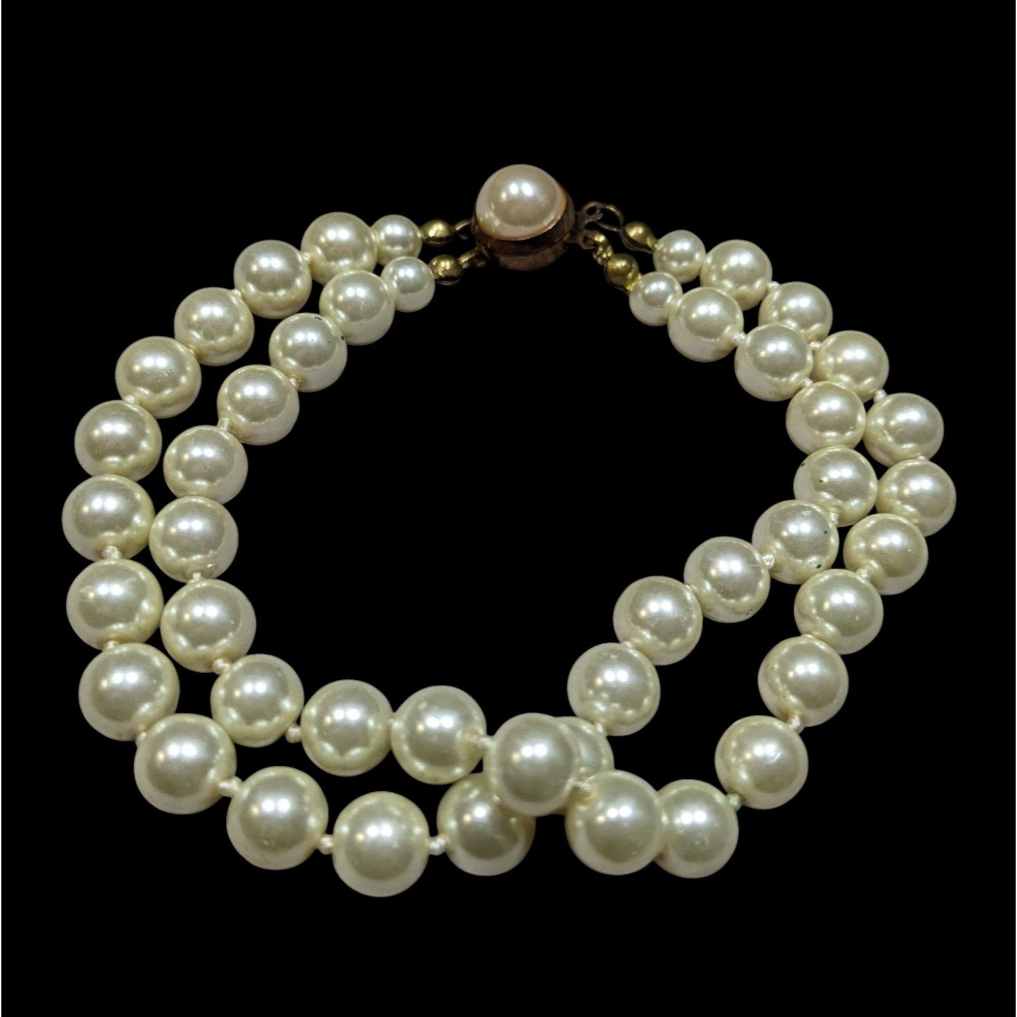 Other Vintage Elegant Glass Pearl Bracelet Double Strand With Box Size ONE SIZE - 3 Thumbnail