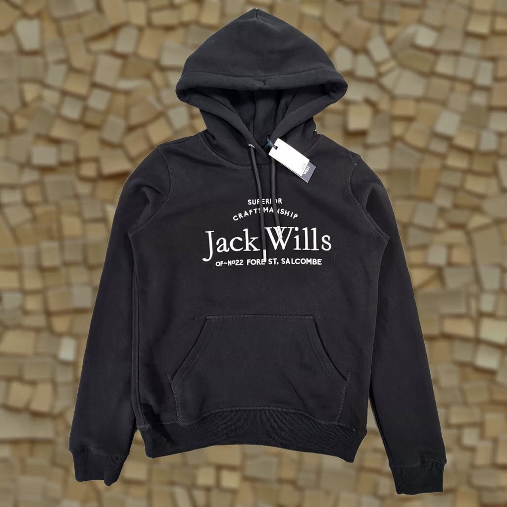 Jack Wills Jack Wills Hoodie Womens Pullover Black 4 UK Hunston Logo Fleece 75% Cotton 25% Polyester Pockets Hooded Uni/Regular Womens Mens? Size S / US 4 / IT 40 - 1 Thumbnail