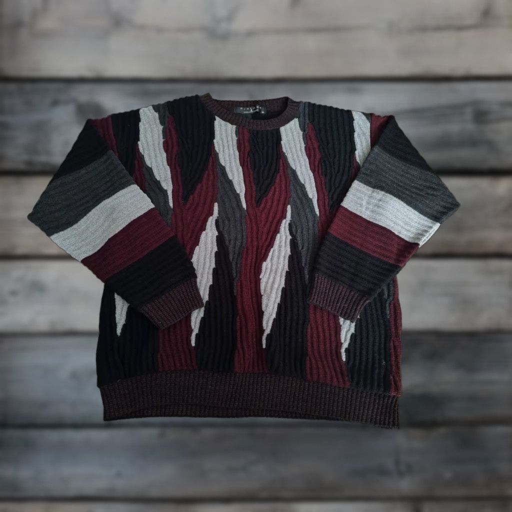 VINTAGE Protege Men's Sweater 3D Knit Crew Neck Long Sleeve Multicolor  Cotton Retro Fall Winter EUC